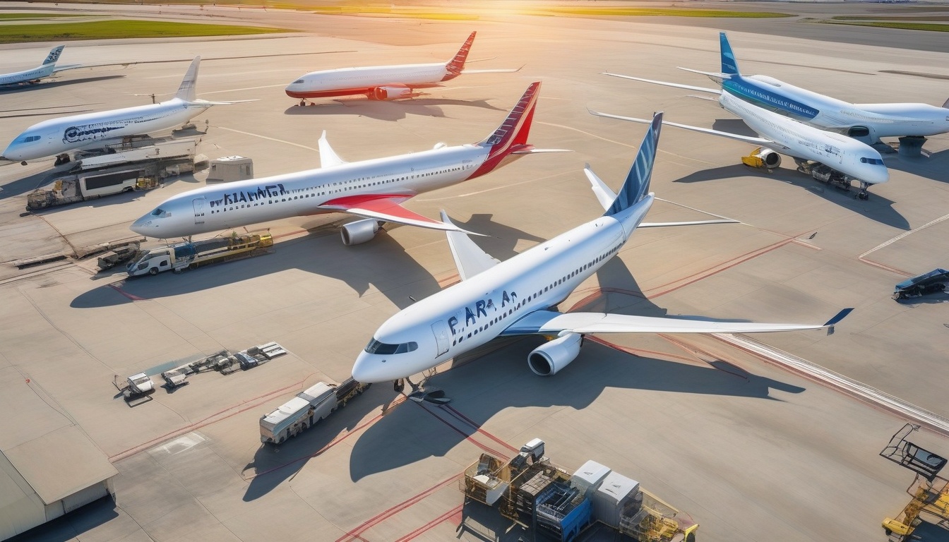 空港ゲートに並ぶ複数の航空会社の旅客機